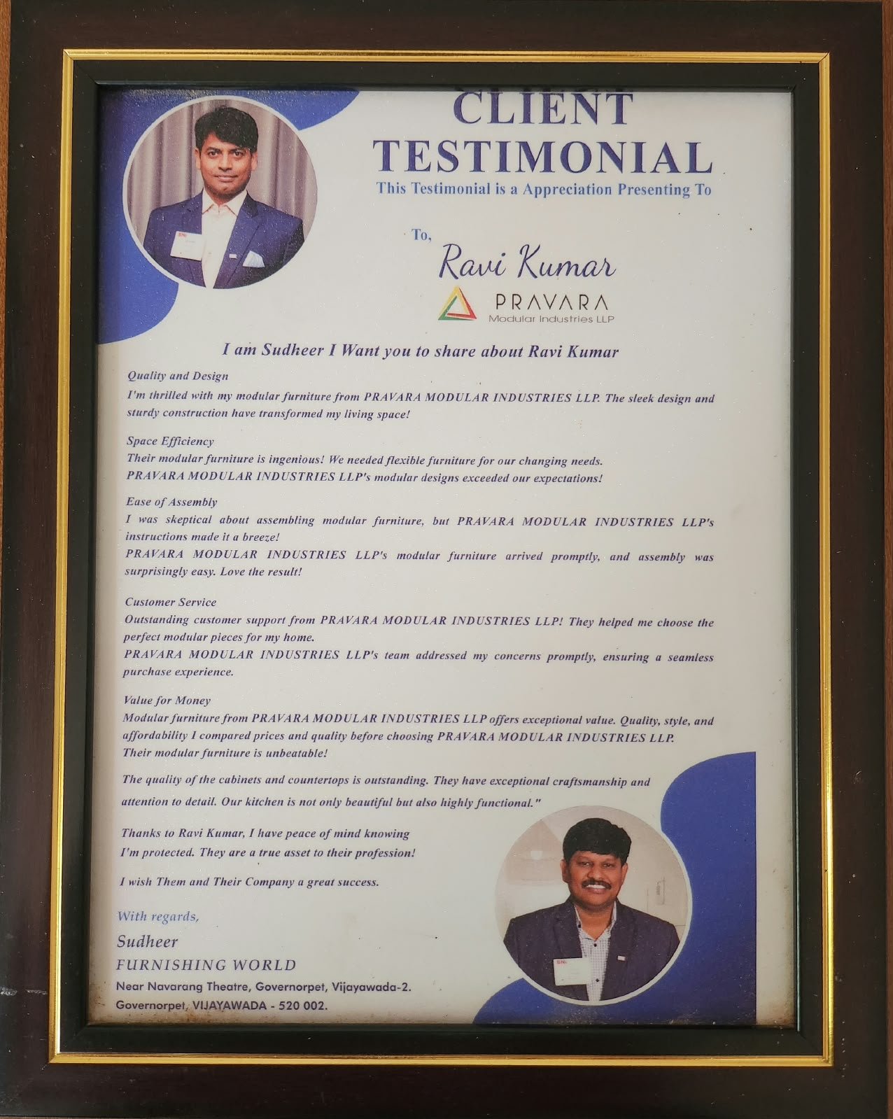 Customer testimonial