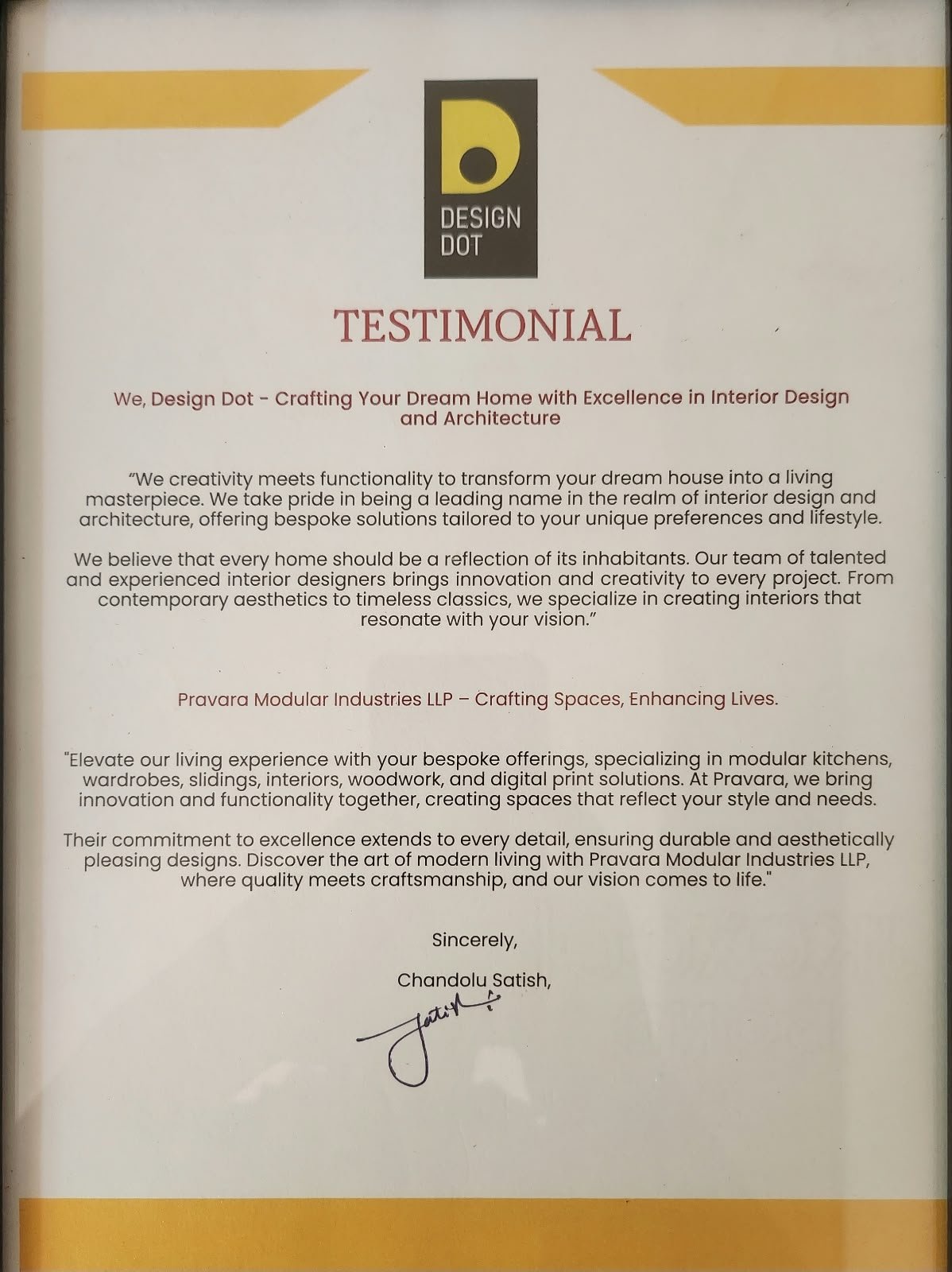 Customer testimonial